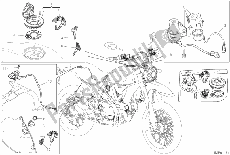 Tutte le parti per il 13e - Dispositivi Elettrici del Ducati Scrambler Desert Sled Thailand USA 803 2020